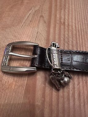 Brighton Dark Brown Croc-Embossed Leather Belt Silver Golf Charms size M/L 32